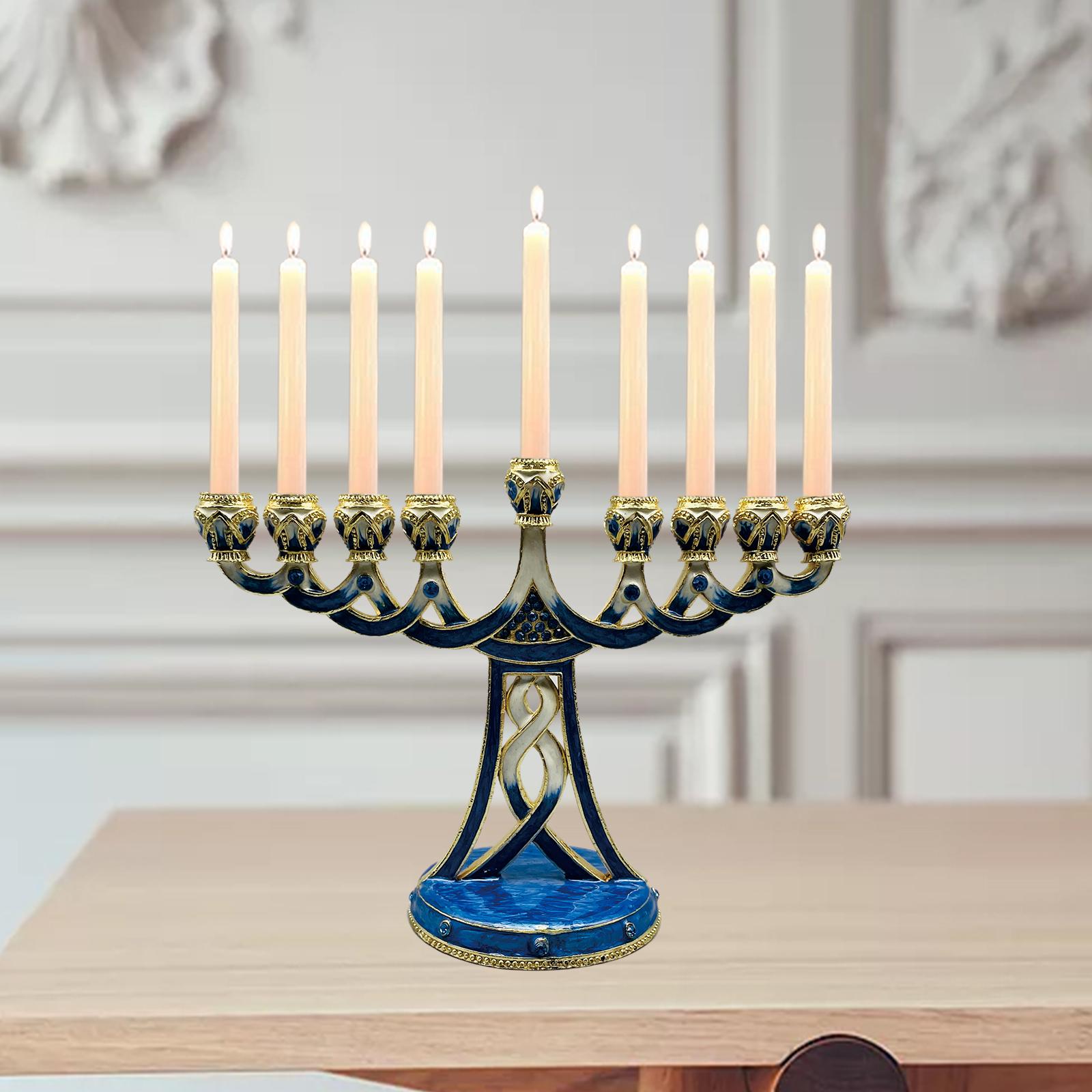 Candle Holder Decor - Enameled Menorah Candle Holder Antique 9