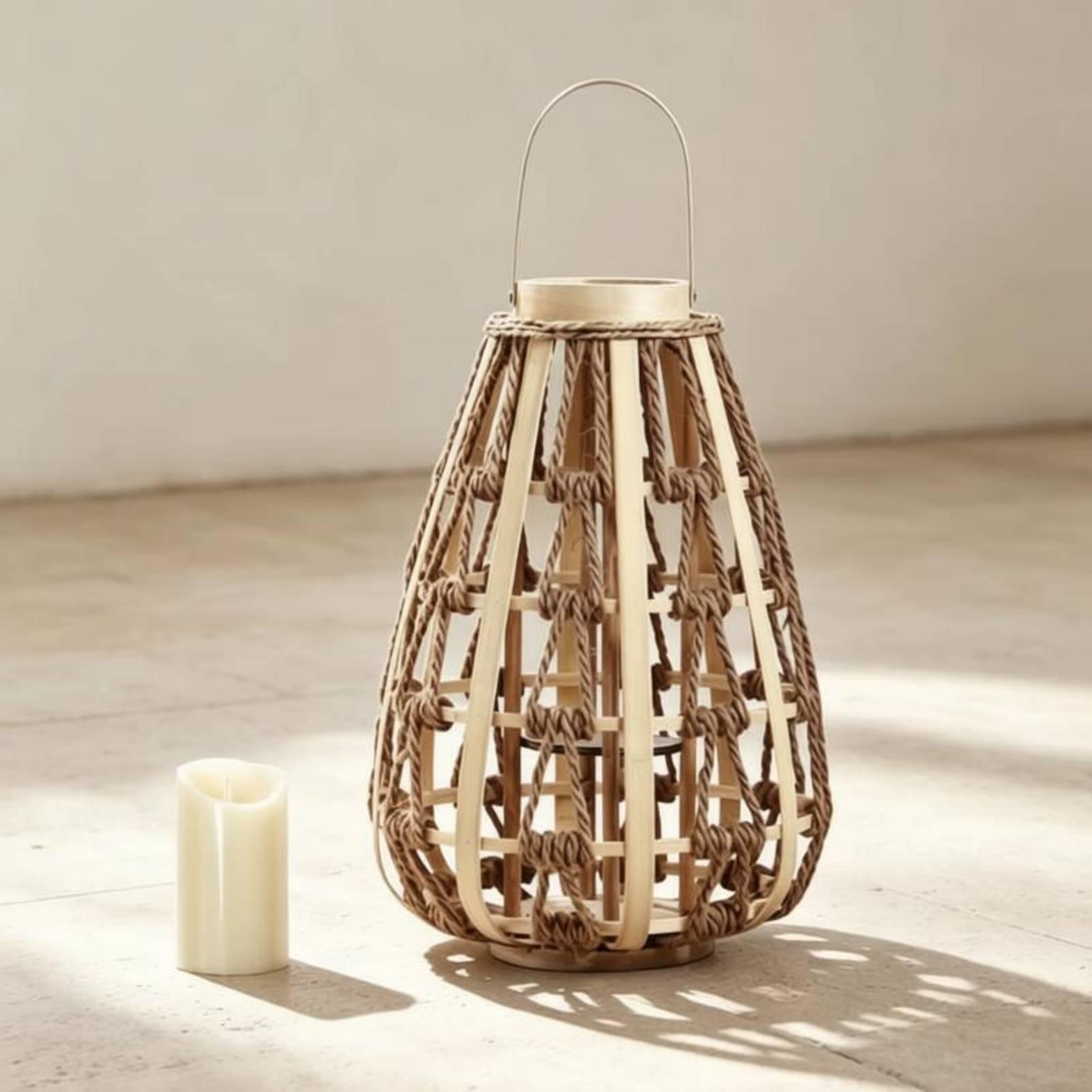Natural Wood Rope Lantern Cand - Candle Holder Decor ulasan dan harga