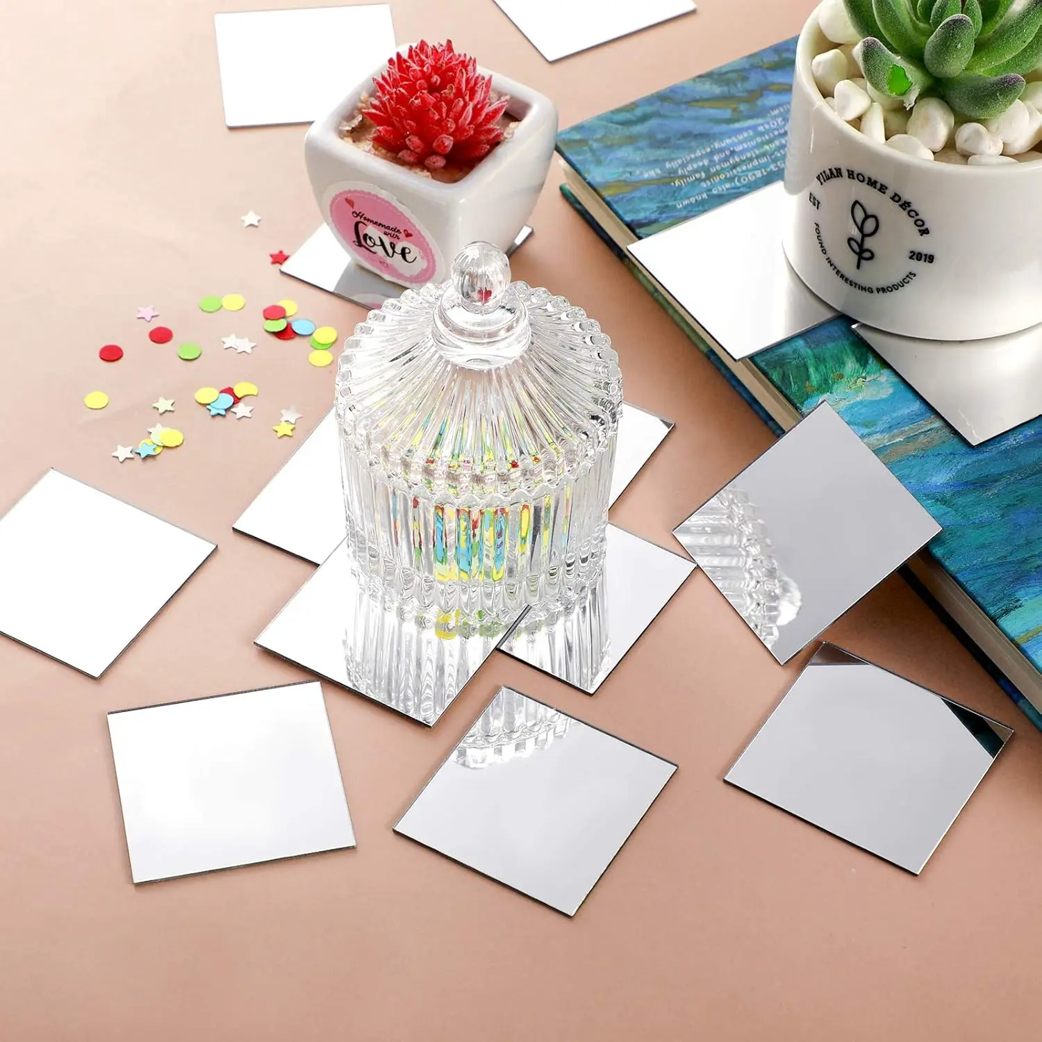 Mini Size Square Mirror Adhesi - Decorative Mirror ulasan dan harga