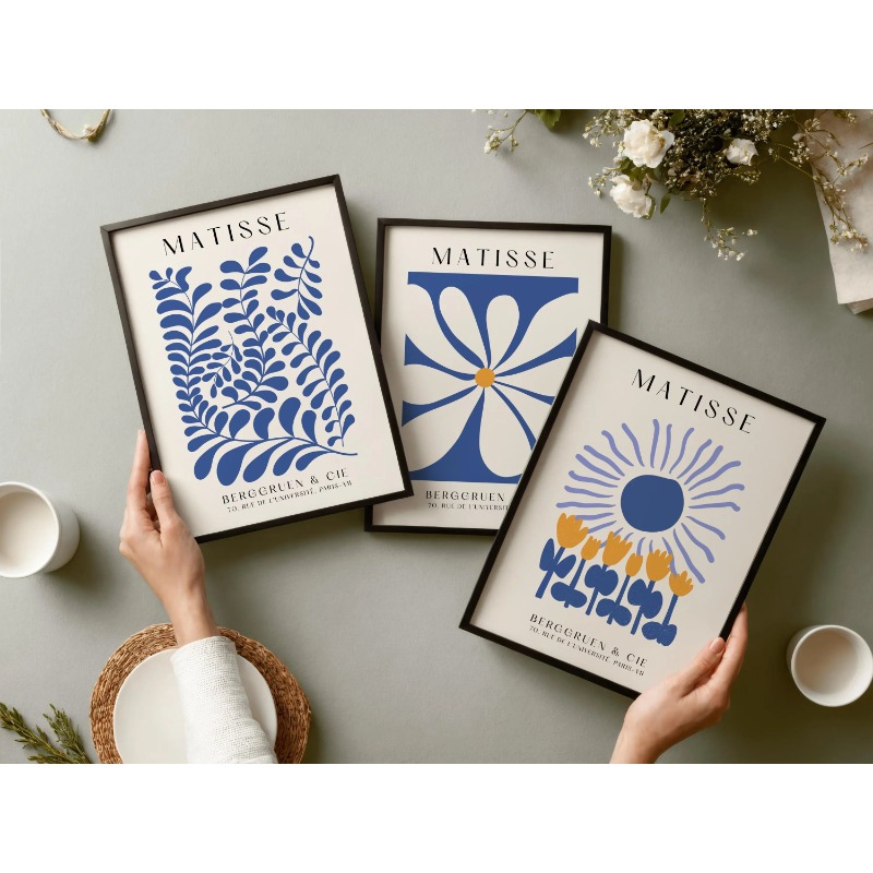 Blue Matisse Prints Set of 3 P - Abstract Canvas Set ulasan dan harga